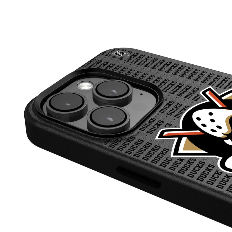 Anaheim Ducks Text Backdrop iPhone MagSafe Compatible Phone Case Detail.Jpg