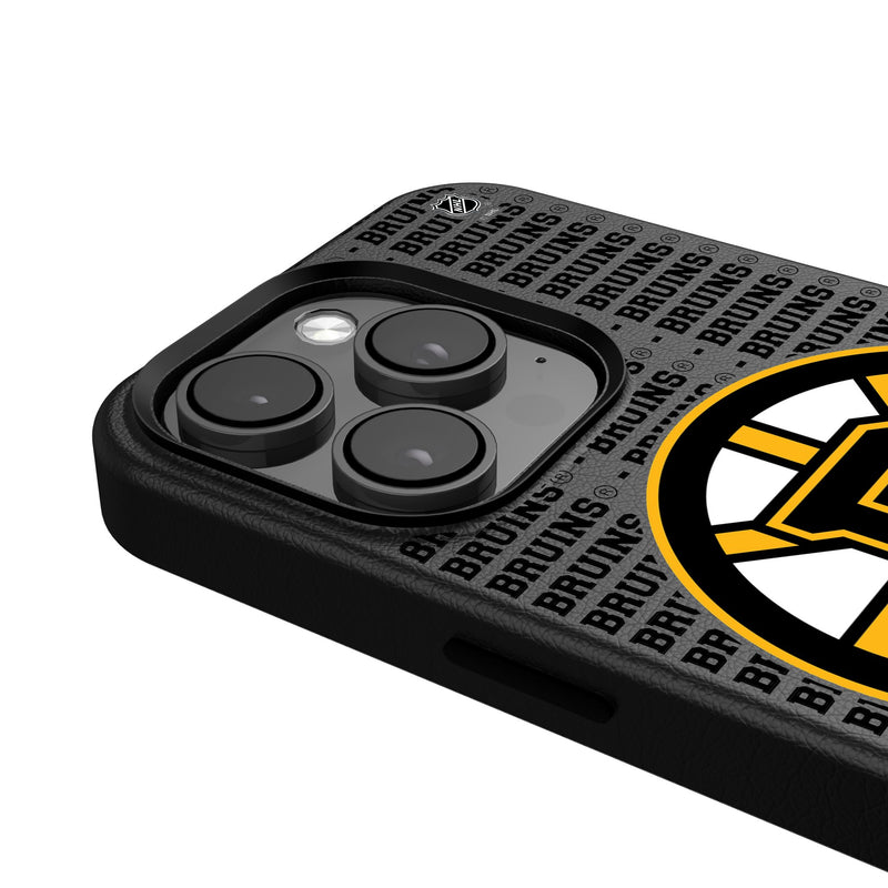 Boston Bruins Text Backdrop iPhone MagSafe Compatible Phone Case Detail.Jpg