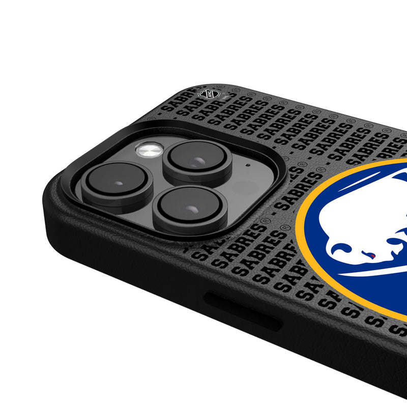 Buffalo Sabres Text Backdrop iPhone MagSafe Compatible Phone Case Detail.Jpg