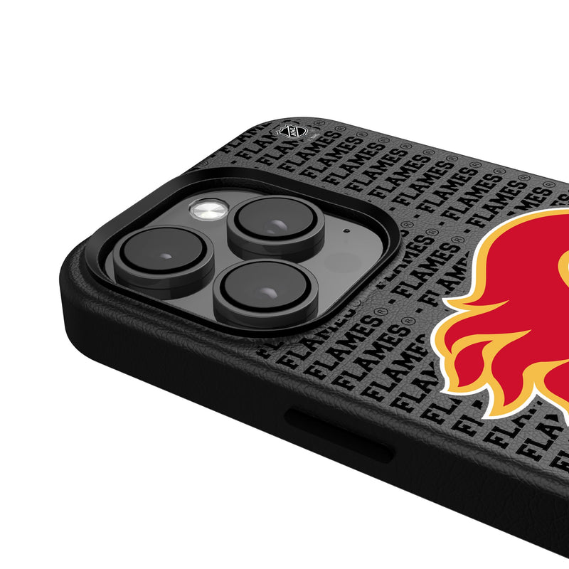 Calgary Flames Text Backdrop iPhone MagSafe Compatible Phone Case Detail.Jpg