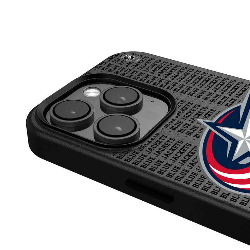 Columbus Blue Jackets Text Backdrop iPhone MagSafe Compatible Phone Case Detail.Jpg