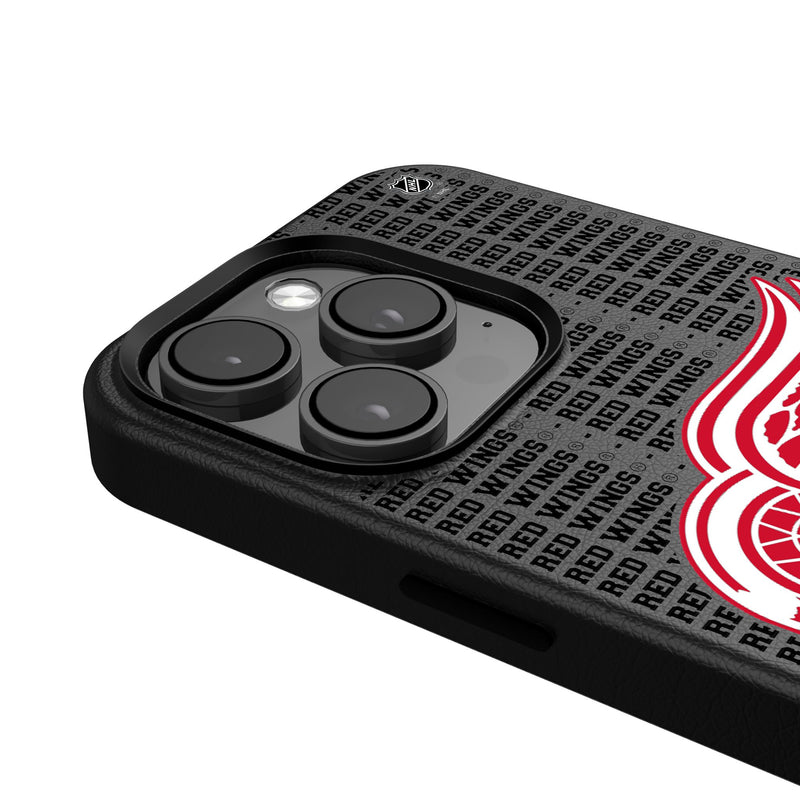 Detroit Red Wings Text Backdrop iPhone MagSafe Compatible Phone Case Detail.Jpg