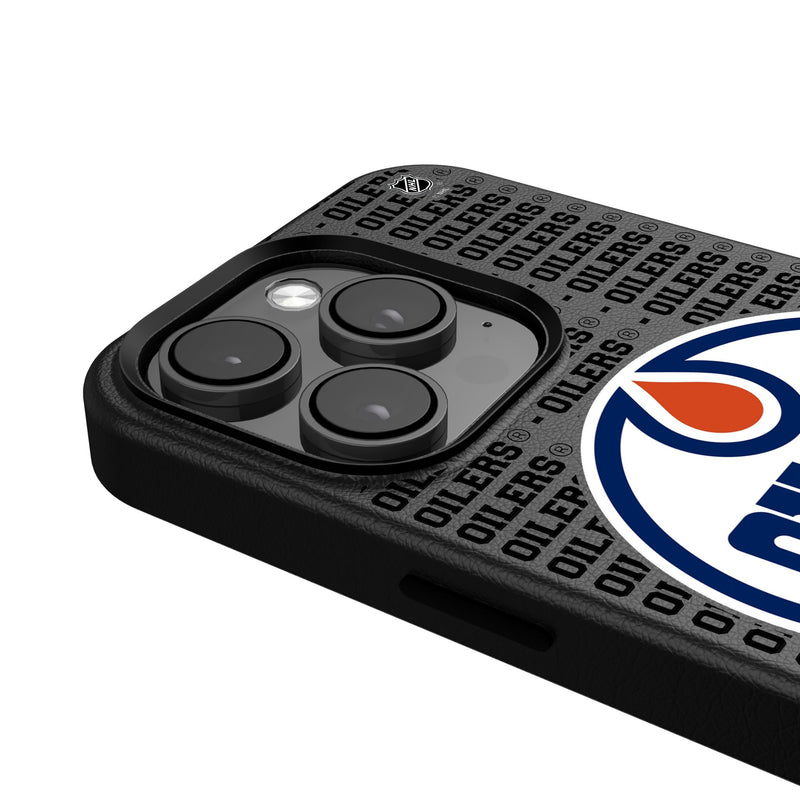 Edmonton Oilers Text Backdrop iPhone MagSafe Compatible Phone Case Detail.Jpg