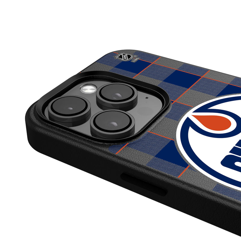 Edmonton Oilers Plaid iPhone MagSafe Compatible Phone Case Detail.Jpg