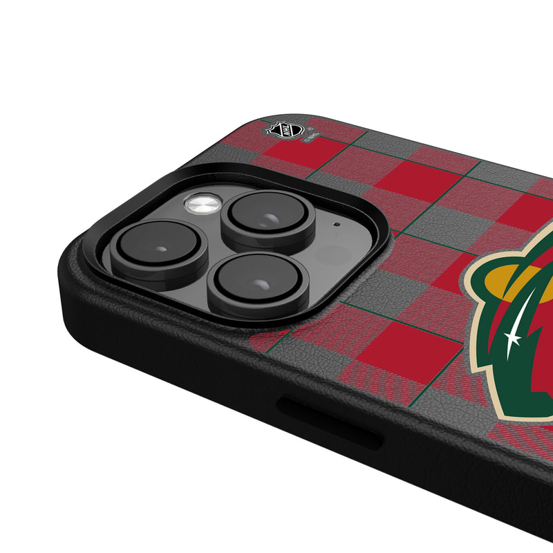 Minnesota Wild Plaid iPhone MagSafe Compatible Phone Case Detail.Jpg