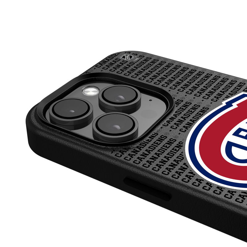 Montreal Canadiens Text Backdrop iPhone MagSafe Compatible Phone Case Detail.Jpg