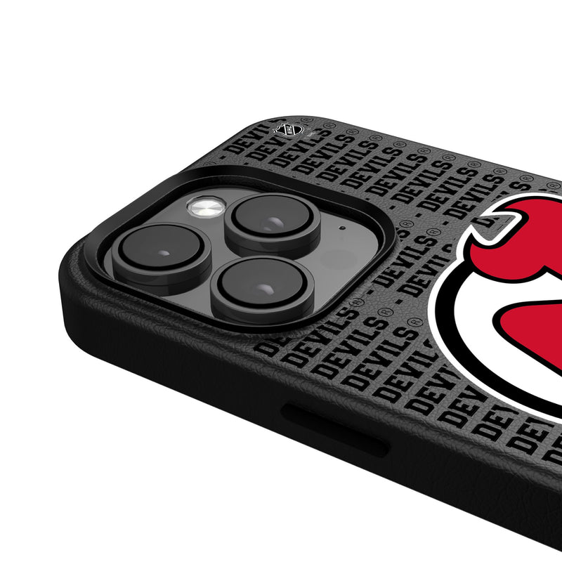 New Jersey Devils Text Backdrop iPhone MagSafe Compatible Phone Case Detail.Jpg