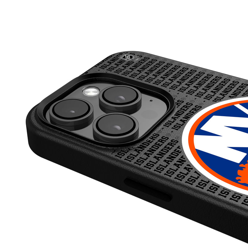 New York Islanders Text Backdrop iPhone MagSafe Compatible Phone Case Detail.Jpg