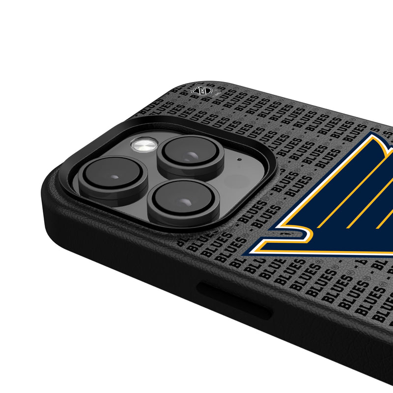 St. Louis Blues Text Backdrop iPhone MagSafe Compatible Phone Case Detail.Jpg