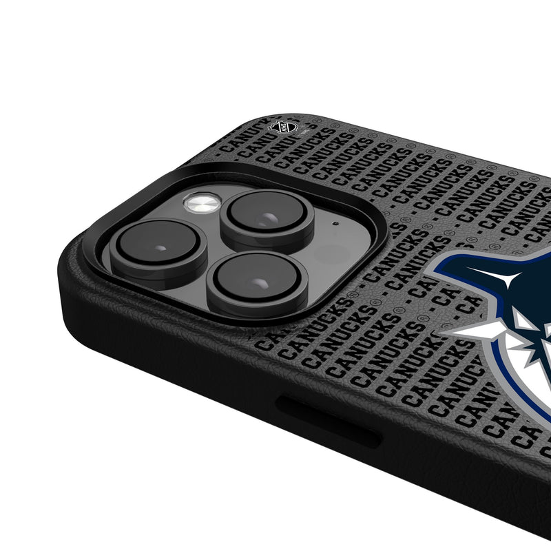 Vancouver Canucks Text Backdrop iPhone MagSafe Compatible Phone Case Detail.Jpg