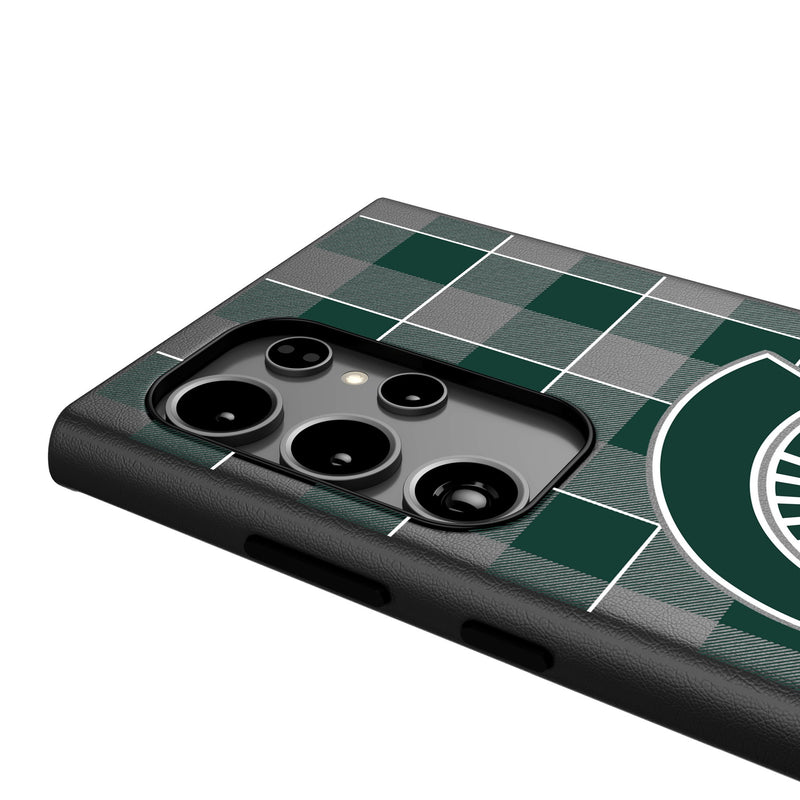 Michigan State University Spartans Plaid Galaxy MagSafe Compatible Phone Case Detail.Jpg