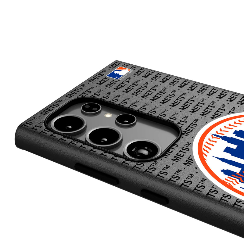 New York Mets Text Backdrop Galaxy MagSafe Compatible Phone Case Detail.Jpg