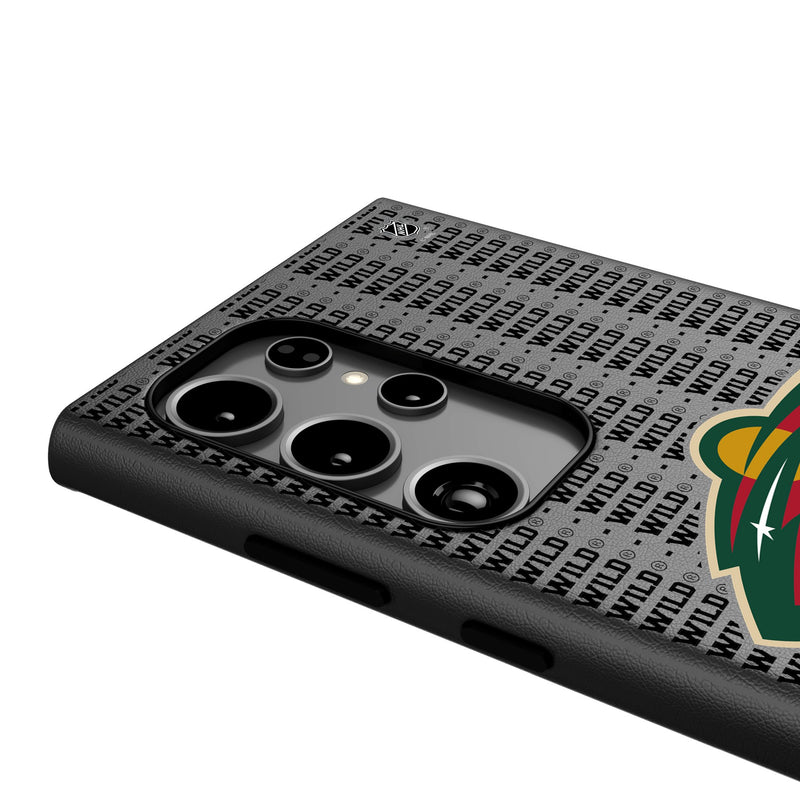 Minnesota Wild Text Backdrop Galaxy MagSafe Compatible Phone Case Detail.Jpg