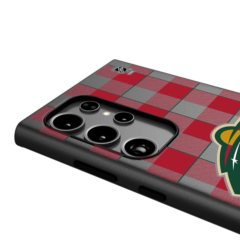 Minnesota Wild Plaid Galaxy MagSafe Compatible Phone Case Detail.Jpg