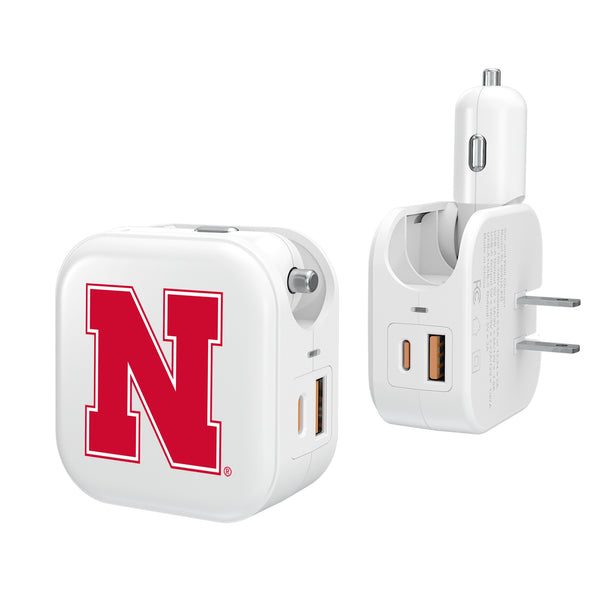 University of Nebraska Huskers Block N Insignia 2 in 1 USB Charger