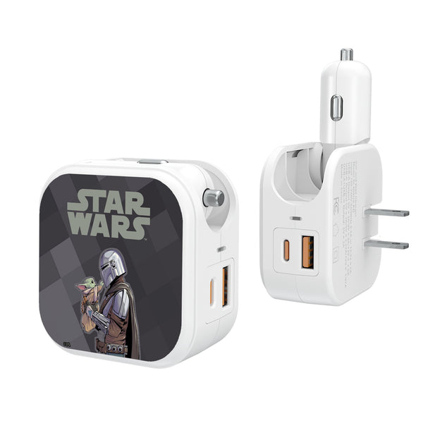 Star Wars: The Mandalorian Grogu and Din Djarin Color Block 2 in 1 USB Charger