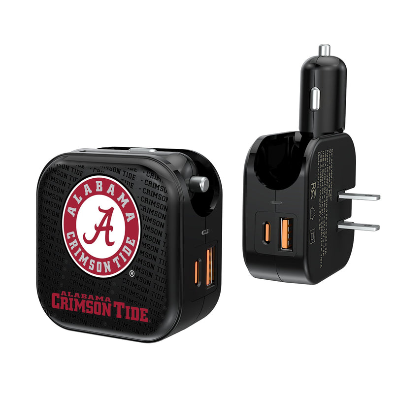 University of Alabama Crimson Tide Text Backdrop 2 in 1 USB A/C Charger