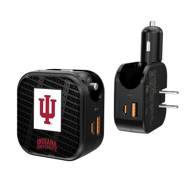 Indiana University Hoosiers Text Backdrop 2 in 1 USB A/C Charger