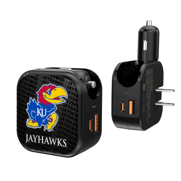 University of Kansas Jayhawks Text Backdrop 2 in 1 USB A/C Charger