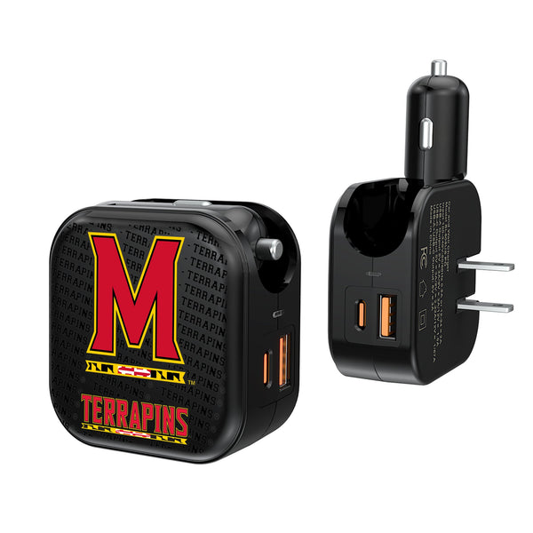 University of Maryland Terrapins Text Backdrop 2 in 1 USB A/C Charger