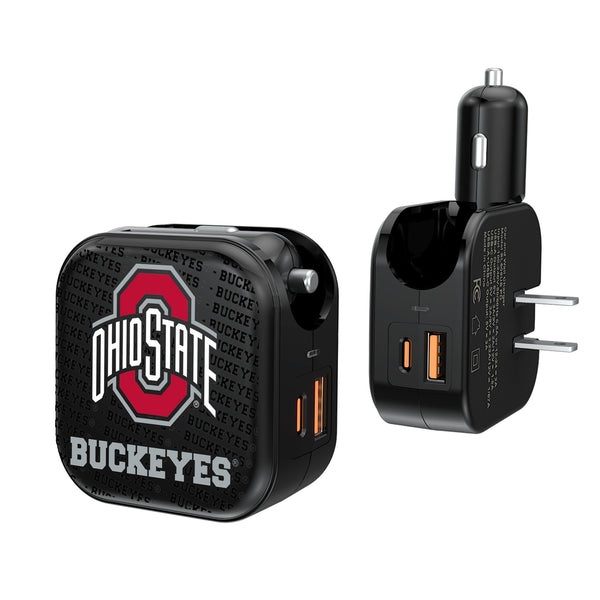 Ohio State University Buckeyes Text Backdrop 2 in 1 USB A/C Charger