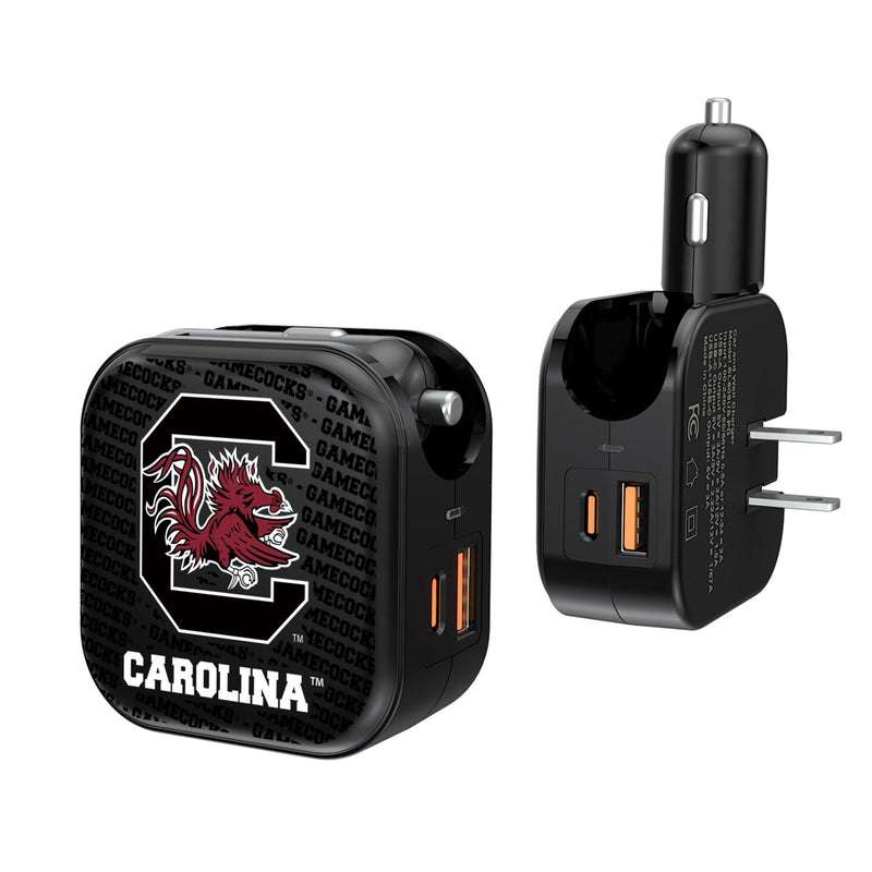 University of South Carolina Gamecocks Text Backdrop 2 in 1 USB A/C Charger