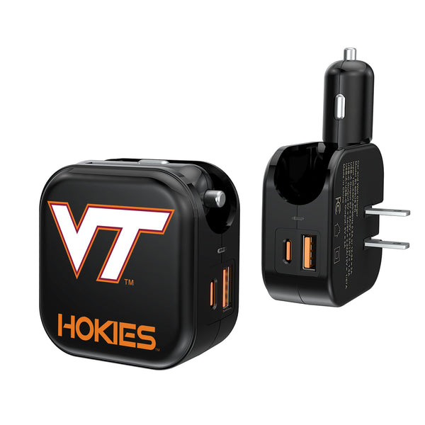 Virginia Tech Hokies Text Backdrop 2 in 1 USB A/C Charger