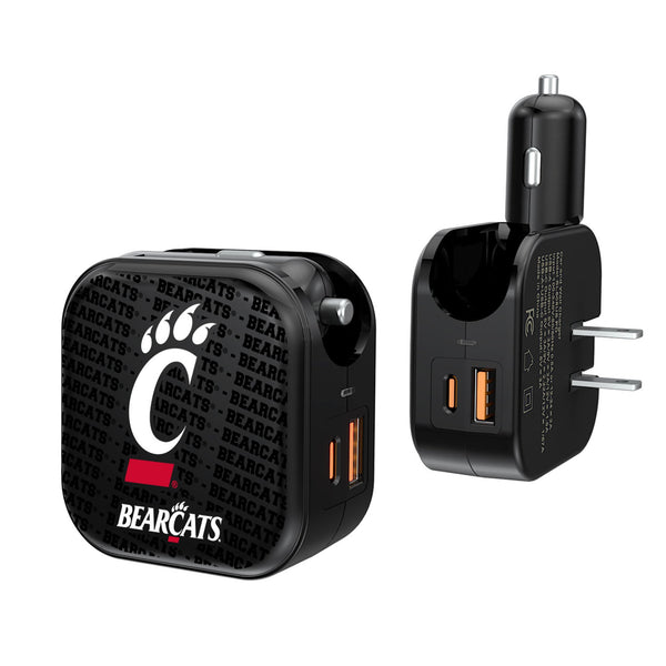 University of Cincinnati Bearcats Text Backdrop 2 in 1 USB A/C Charger