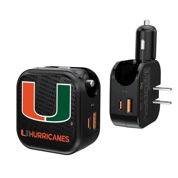 University of Miami Hurricanes Text Backdrop 2 in 1 USB A/C Charger