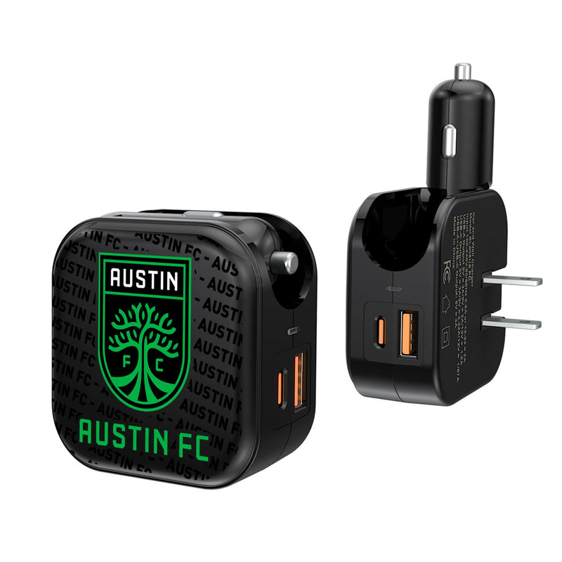 Austin FC  Text Backdrop 2 in 1 USB A/C Charger