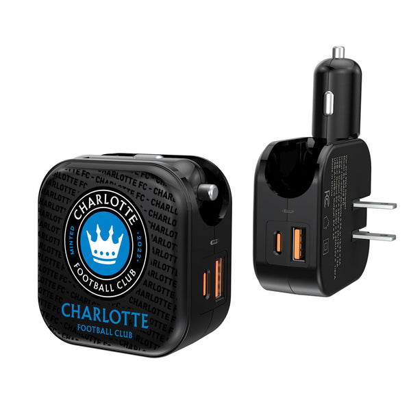 Charlotte FC  Text Backdrop 2 in 1 USB A/C Charger