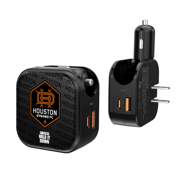 Houston Dynamo  Text Backdrop 2 in 1 USB A/C Charger