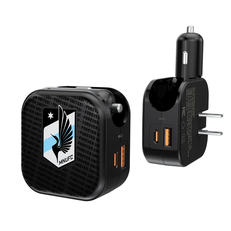 Minnesota United FC   Text Backdrop 2 in 1 USB A/C Charger