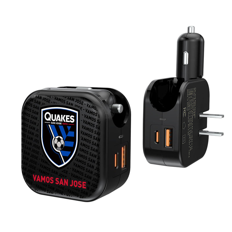 San Jose Earthquakes   Text Backdrop 2 in 1 USB A/C Charger