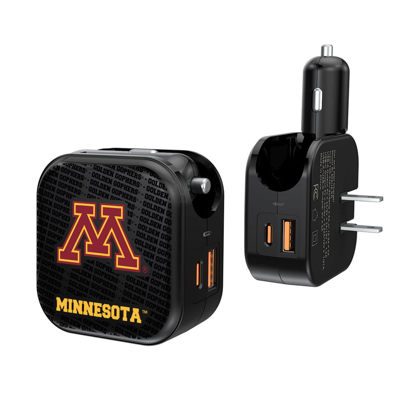 University of Minnesota Golden Gophers Text Backdrop 2 in 1 USB A/C Charger