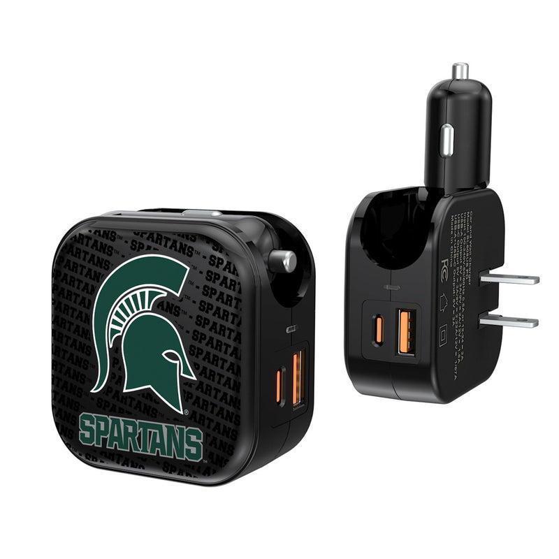 Michigan State University Spartans Text Backdrop 2 in 1 USB A/C Charger