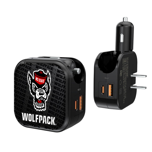 North Carolina State University Wolfpack Text Backdrop 2 in 1 USB A/C Charger