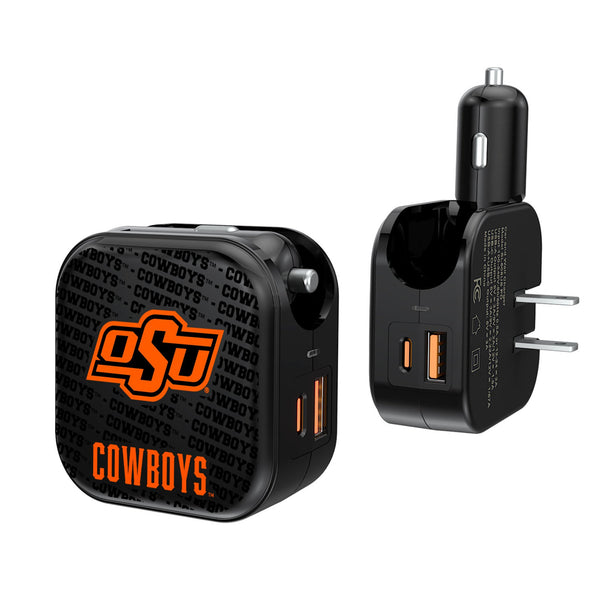 Oklahoma State University Cowboys Text Backdrop 2 in 1 USB A/C Charger