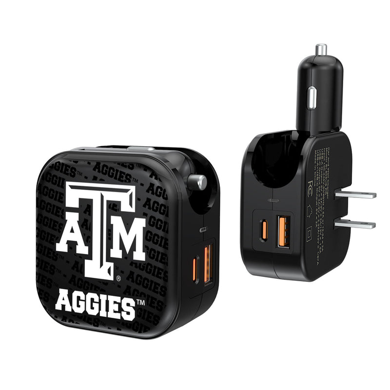 Texas A&M University Aggies Text Backdrop 2 in 1 USB A/C Charger