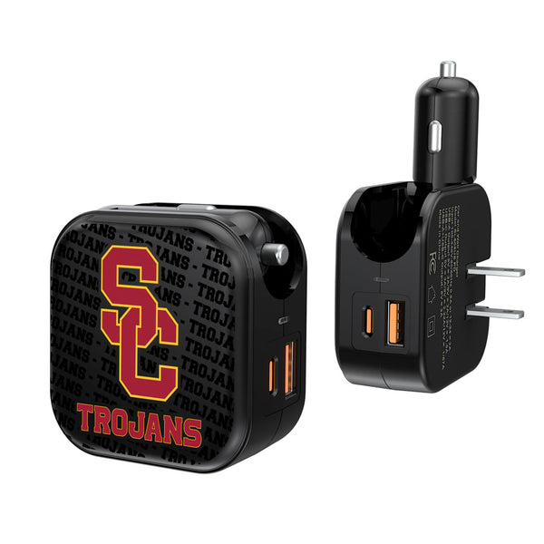 University of Southern California Trojans Text Backdrop 2 in 1 USB A/C Charger