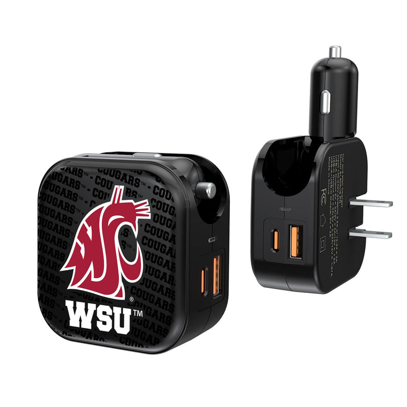 Washington State University Cougars Text Backdrop 2 in 1 USB A/C Charger