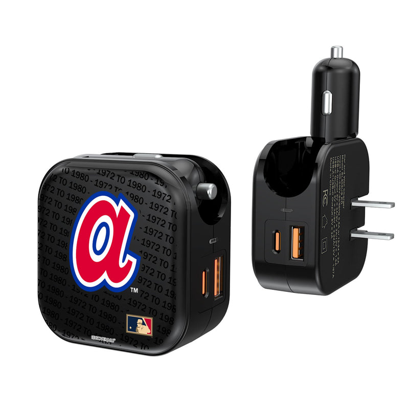 Atlanta Braves 1972-1980 - Cooperstown Collection Text Backdrop 2 in 1 USB A/C Charger