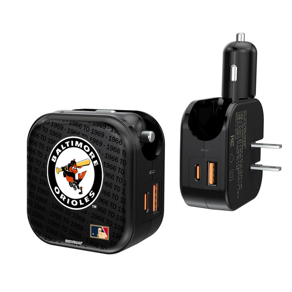 Baltimore Orioles 1966-1969 - Cooperstown Collection Text Backdrop 2 in 1 USB A/C Charger