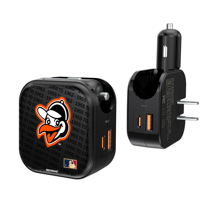 Baltimore Orioles 1955 - Cooperstown Collection Text Backdrop 2 in 1 USB A/C Charger