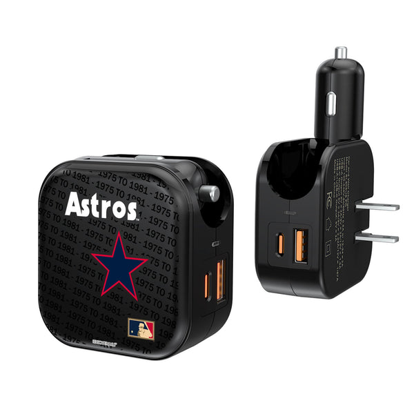 Houston Astros 1975-1981 - Cooperstown Collection Text Backdrop 2 in 1 USB A/C Charger