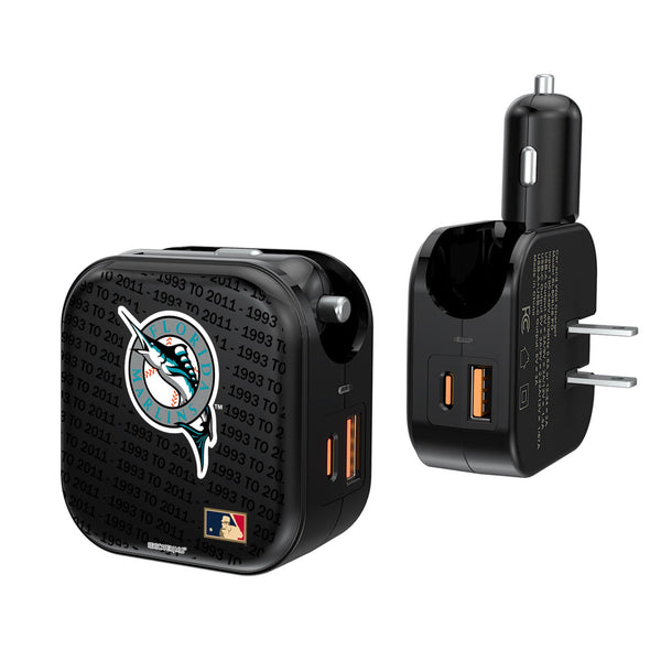 Miami Marlins 1993-2011 - Cooperstown Collection Text Backdrop 2 in 1 USB A/C Charger