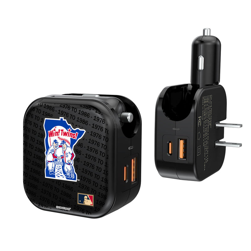 Minnesota Twins 1976-1986 - Cooperstown Collection Text Backdrop 2 in 1 USB A/C Charger