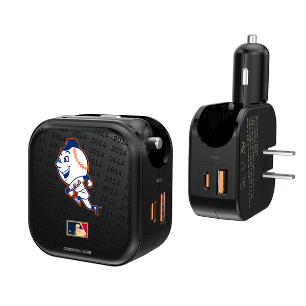 New York Mets 2014 - Cooperstown Collection Text Backdrop 2 in 1 USB A/C Charger