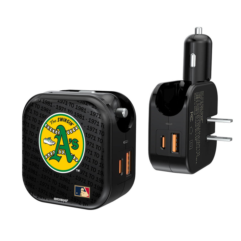 Oakland As 1971-1981 - Cooperstown Collection Text Backdrop 2 in 1 USB A/C Charger