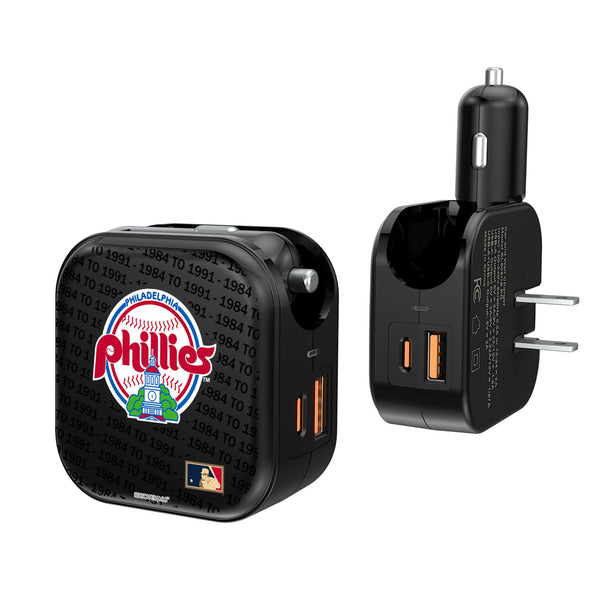 Philadelphia Phillies 1984-1991 - Cooperstown Collection Text Backdrop 2 in 1 USB A/C Charger